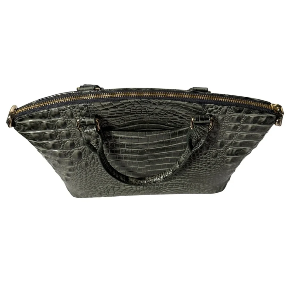 BRAHMIN Duxbury Satchel Olive Gray Melbourne‎ Croc Leather Size Medium